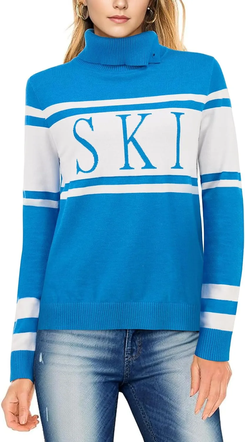 Women's 2025 Spring Turtleneck Sweater Colorblock Pullover Tight Knit Ski Sweaters Thermal Shirts Winter Tops