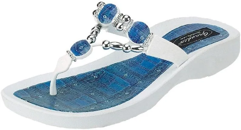 Women's 25574d Denim Beaded Waterproof Sole Thong Flip-Flop Sandals