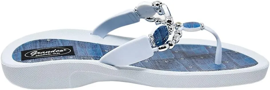 Women's 25574d Denim Beaded Waterproof Sole Thong Flip-Flop Sandals