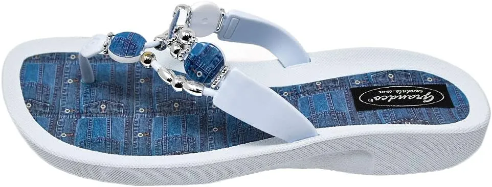 Women's 25574d Denim Beaded Waterproof Sole Thong Flip-Flop Sandals