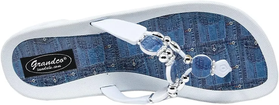 Women's 25574d Denim Beaded Waterproof Sole Thong Flip-Flop Sandals