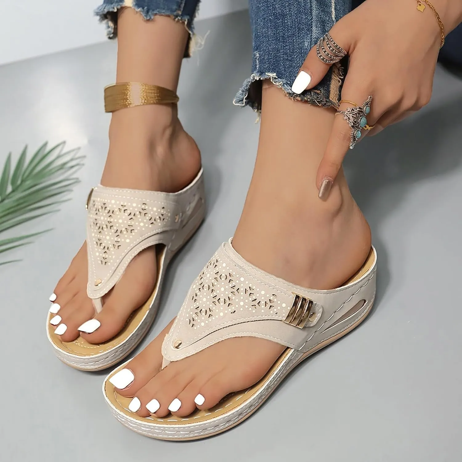 Womens Avylays Orthopedic Sandals,Breathable Mesh Hollow Sports Sandals,Orthopedic Flip-Flops Summer Casual Sandals with Non-Slip Sole,Rhinestones Wedge Heel Thick-Soled Slippers Women