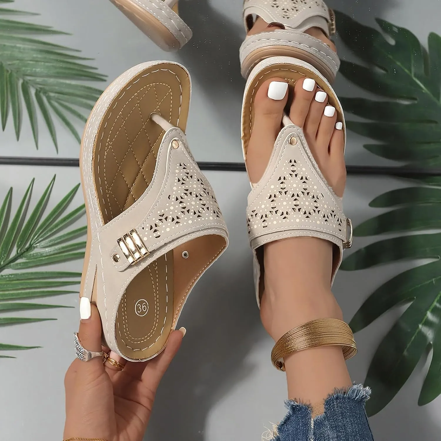 Womens Avylays Orthopedic Sandals,Breathable Mesh Hollow Sports Sandals,Orthopedic Flip-Flops Summer Casual Sandals with Non-Slip Sole,Rhinestones Wedge Heel Thick-Soled Slippers Women