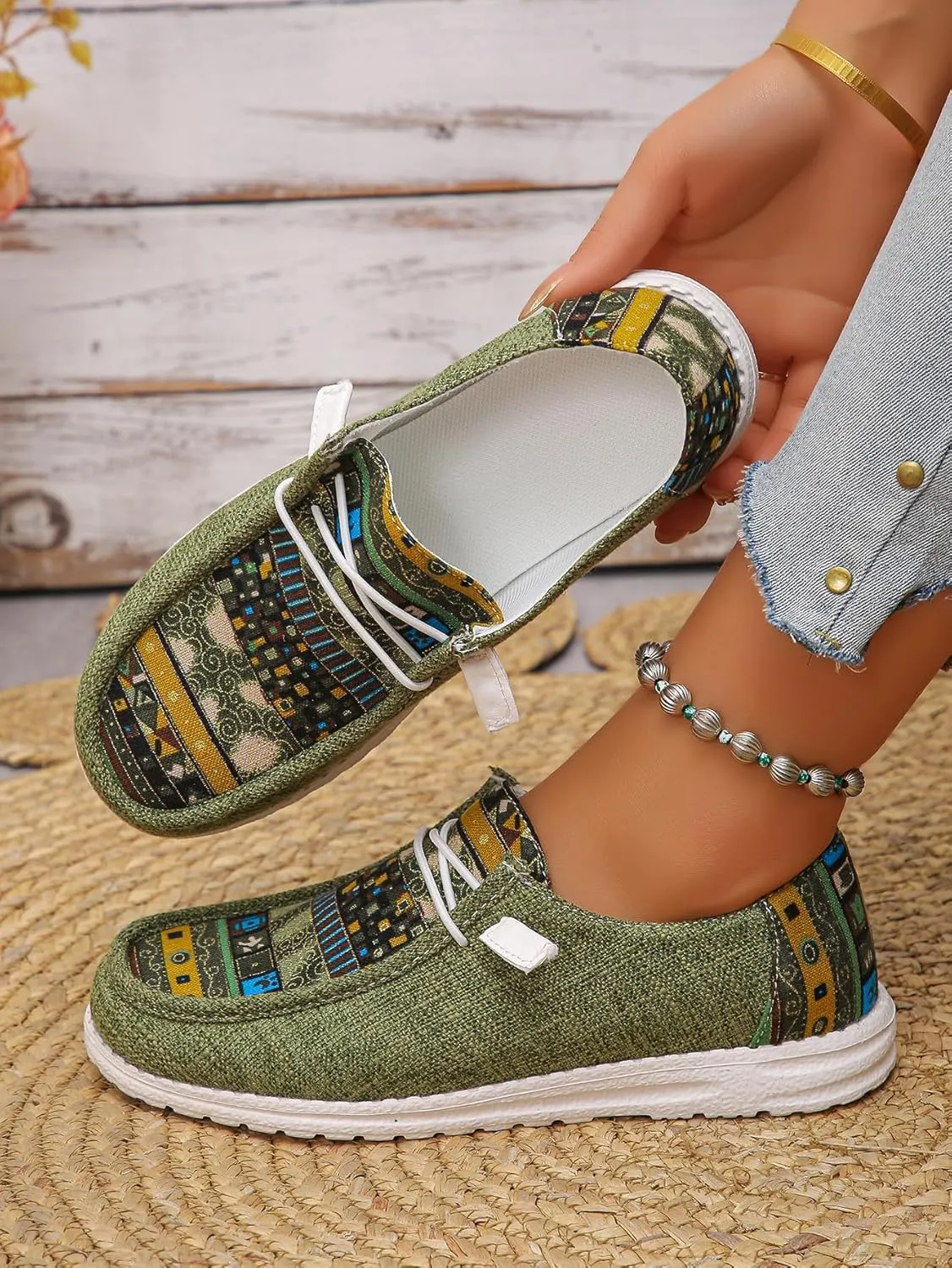 Women's Aztec Print Slip-On Loafers - Elastic Lace Comfort Shoes, Lightweight Foam Sole, Orthotic Support for Daily Wear, Trendy Casual Sneakers (US 6-11)