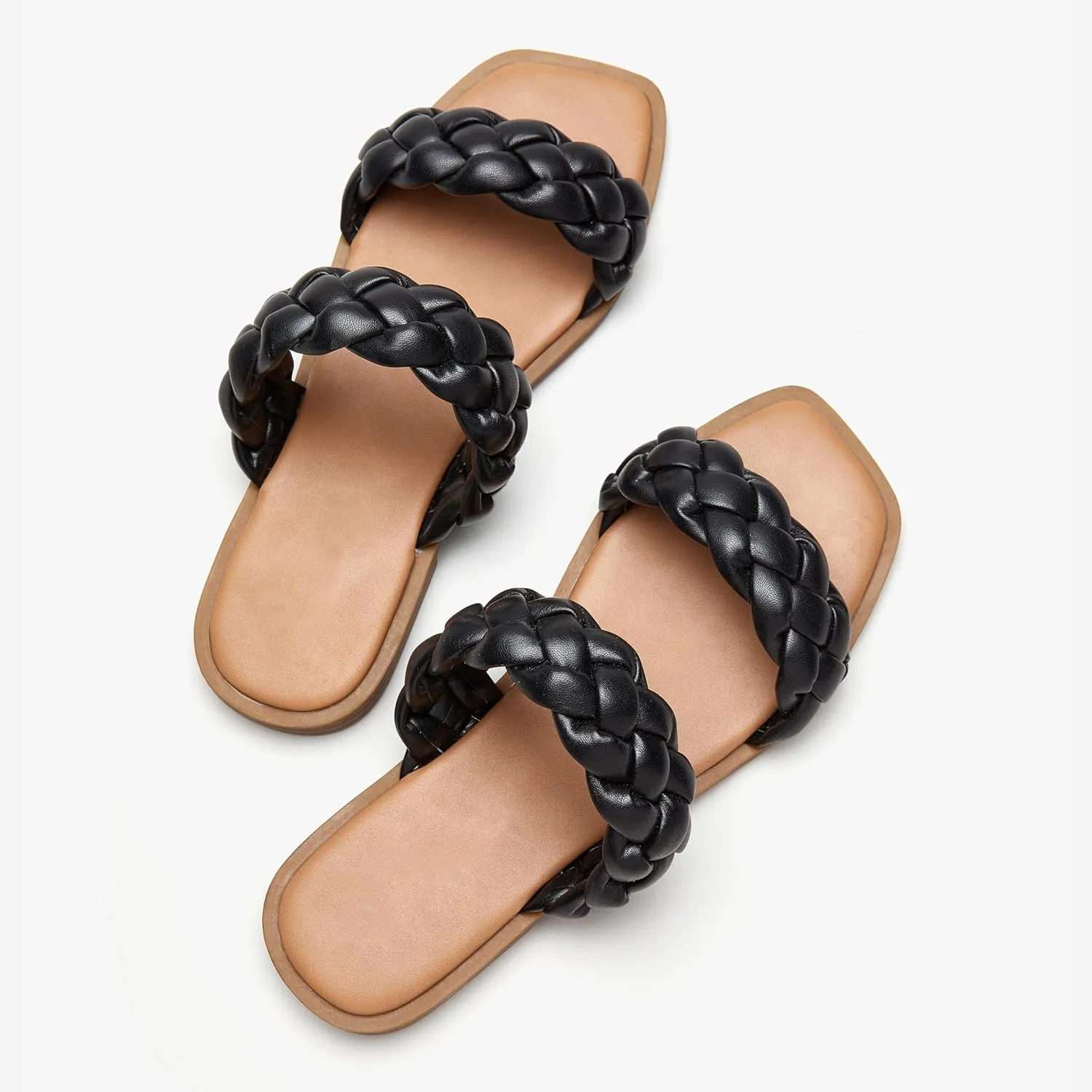 Women's Braided Two Strap Slide Dressy Square Toe Sandal