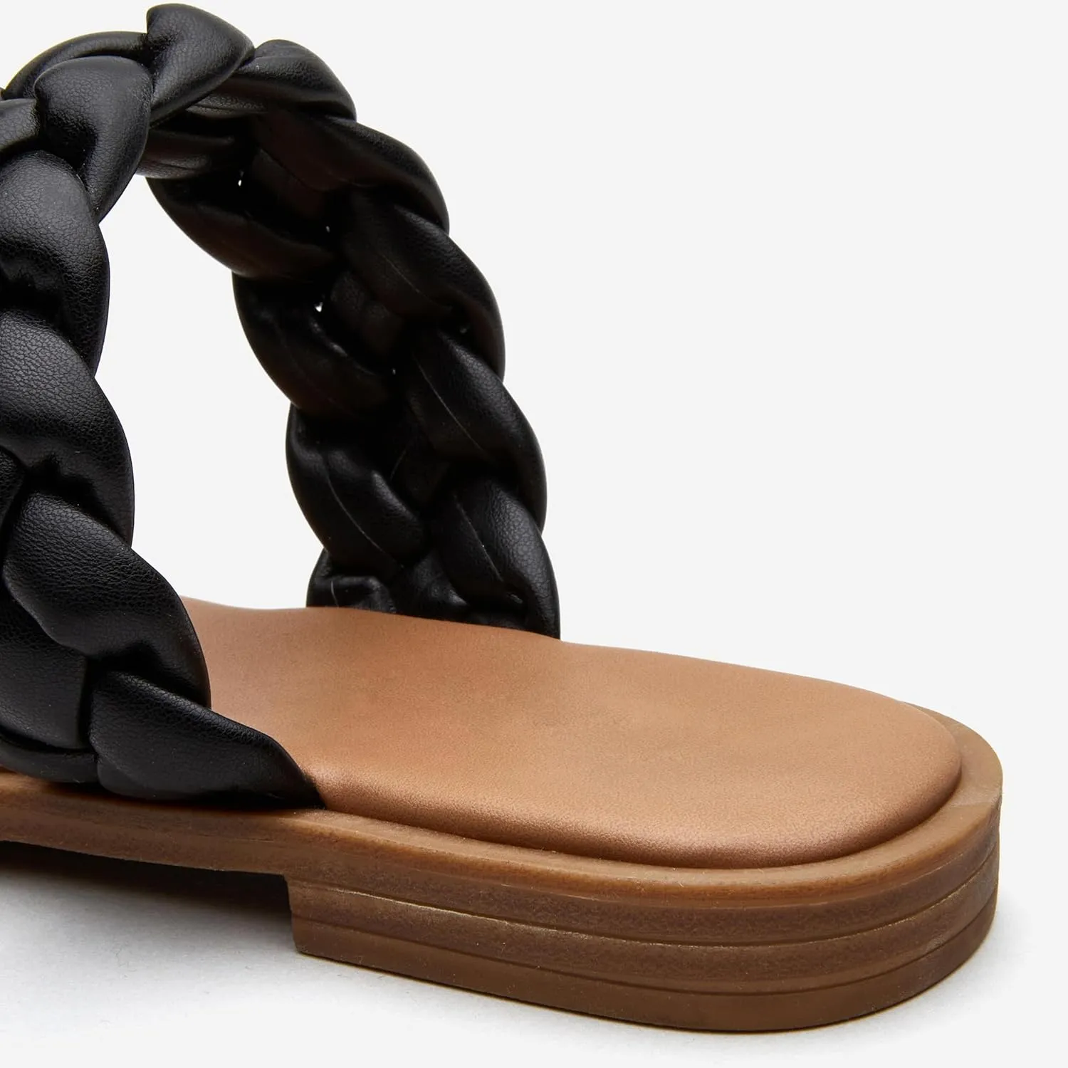 Women's Braided Two Strap Slide Dressy Square Toe Sandal