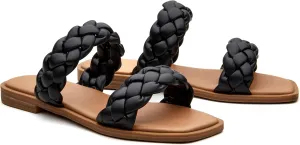 Women's Braided Two Strap Slide Dressy Square Toe Sandal