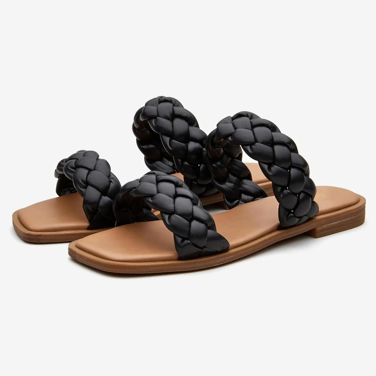 Women's Braided Two Strap Slide Dressy Square Toe Sandal