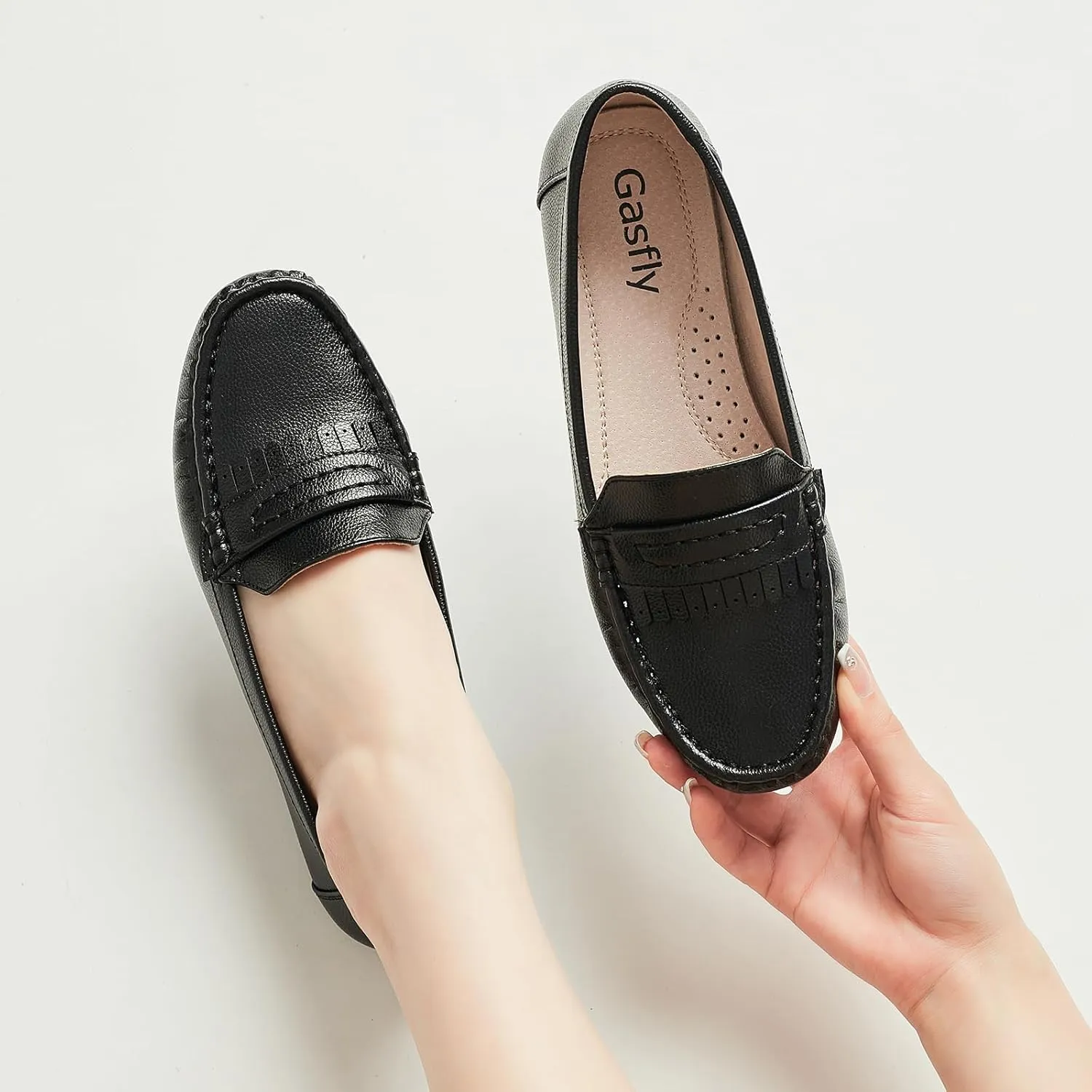 Women's Business Loafers Work Casual Flats Shoes Lightweight Penny PU Leather Slip On Walking Shoes