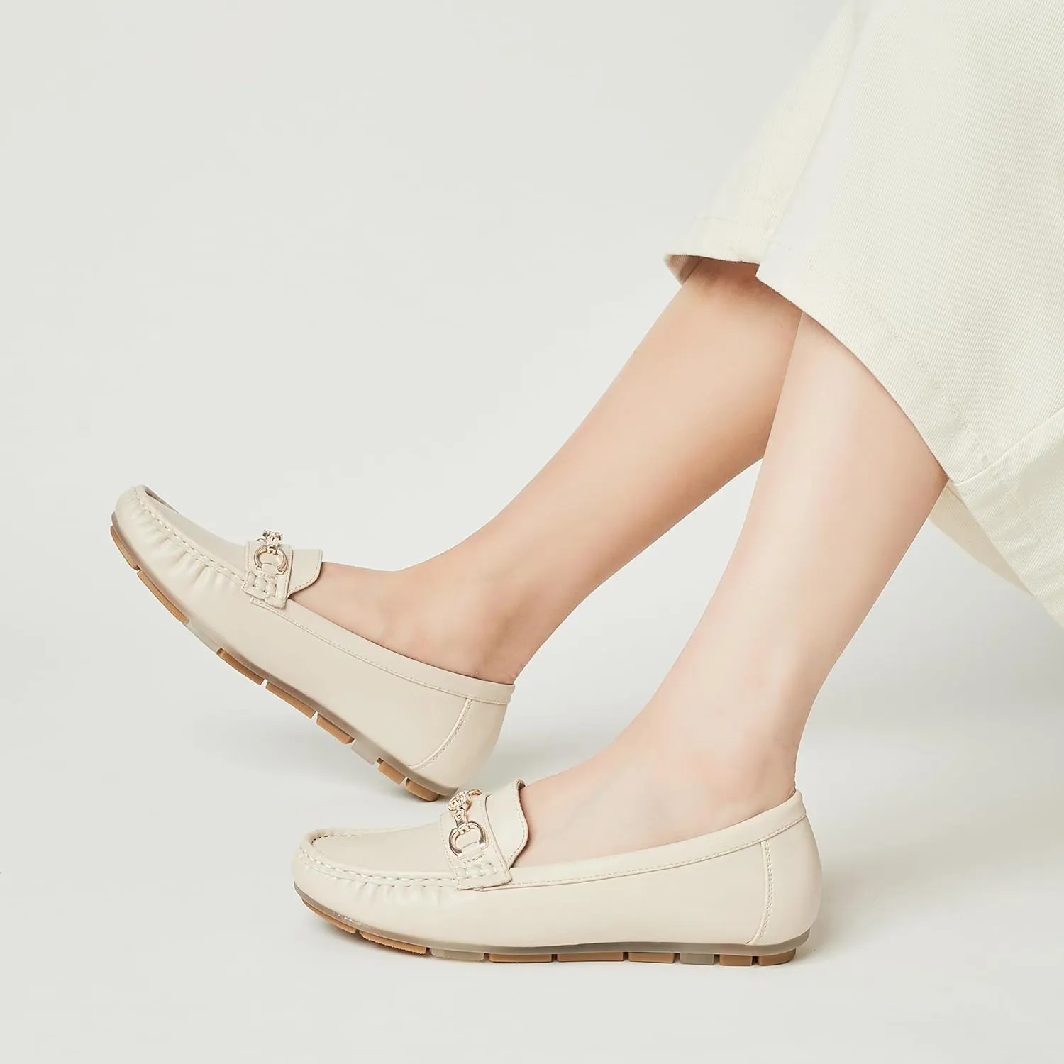 Women's Business Loafers Work Casual Flats Shoes Lightweight Penny PU Leather Slip On Walking Shoes