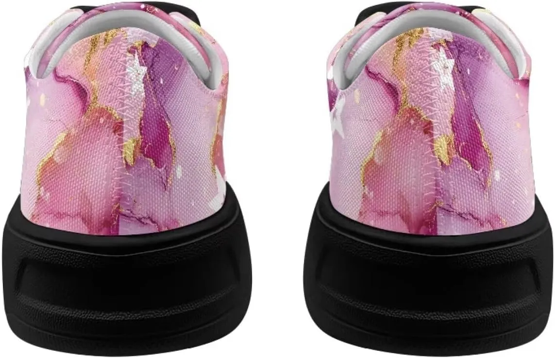Women's Canvas Sneakers Mesh Lace Up Low Top Sneakers Lightweight Breathable Canvas Tennis Shoes Ladies Running Shoes