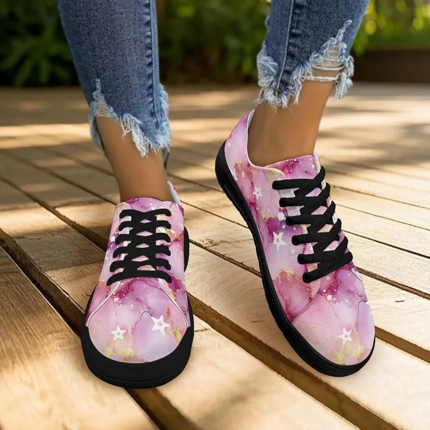 Women's Canvas Sneakers Mesh Lace Up Low Top Sneakers Lightweight Breathable Canvas Tennis Shoes Ladies Running Shoes