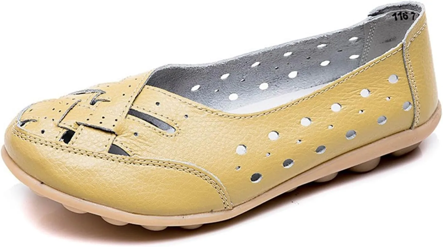 Women's Casual Loafers Cute Slip On Comfort Walking Flats Leather Driving Moccasins Fashion Closed Toe Boat Shoes