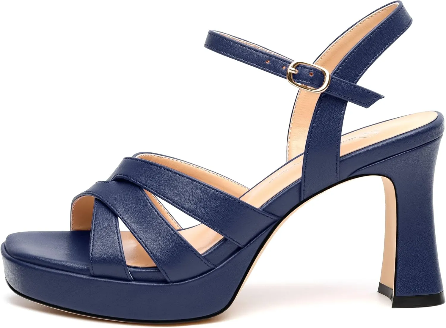 Women's Chunky Platform High Heels Block Heeled Sandals Open Square Toe Ankle Strap Dress Wedding Party Sandal Shoes 3.3''