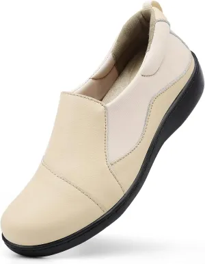 Women's Comfort Leather Loafers Cute Casual Slip On Lightweight Walking Flats Everyday Work Shoes