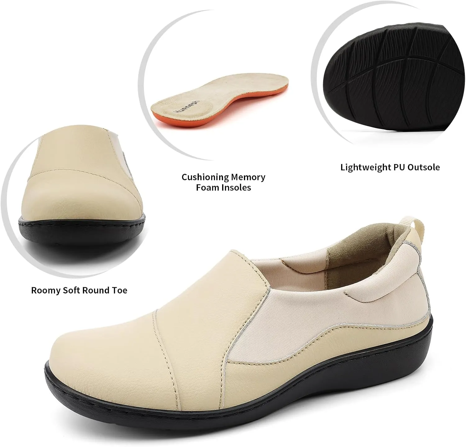 Women's Comfort Leather Loafers Cute Casual Slip On Lightweight Walking Flats Everyday Work Shoes