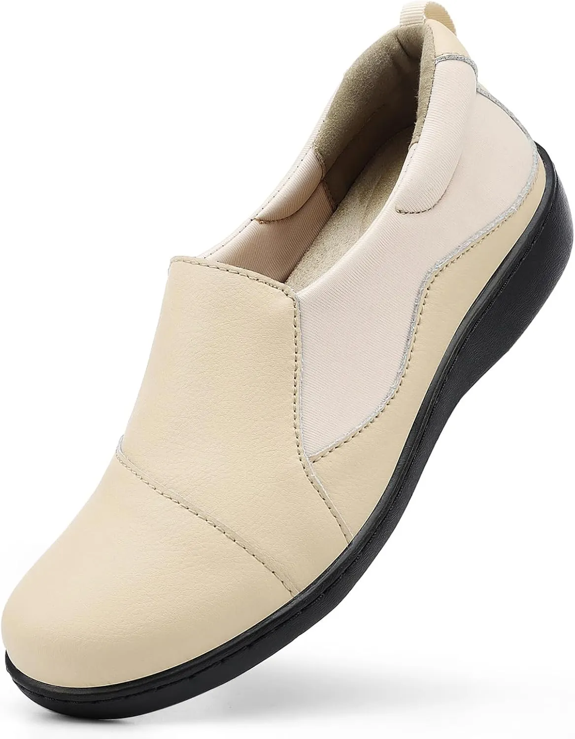 Women's Comfort Leather Loafers Cute Casual Slip On Lightweight Walking Flats Everyday Work Shoes