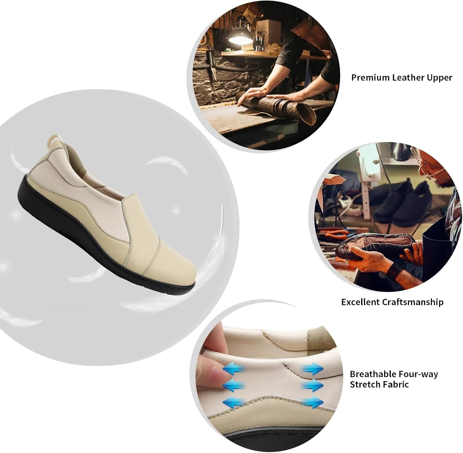 Women's Comfort Leather Loafers Cute Casual Slip On Lightweight Walking Flats Everyday Work Shoes
