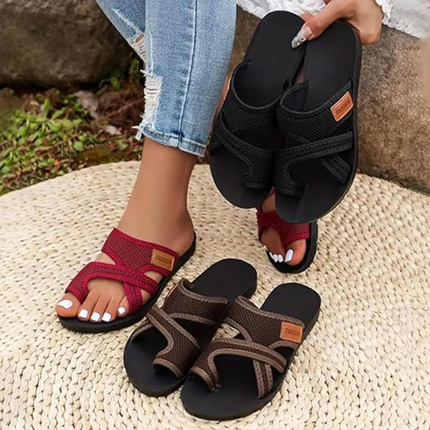 Women's Comfortable Breathable Mesh Flip Flops, Mesh Slide Non-Slip Sole Walking Dressy Sandals
