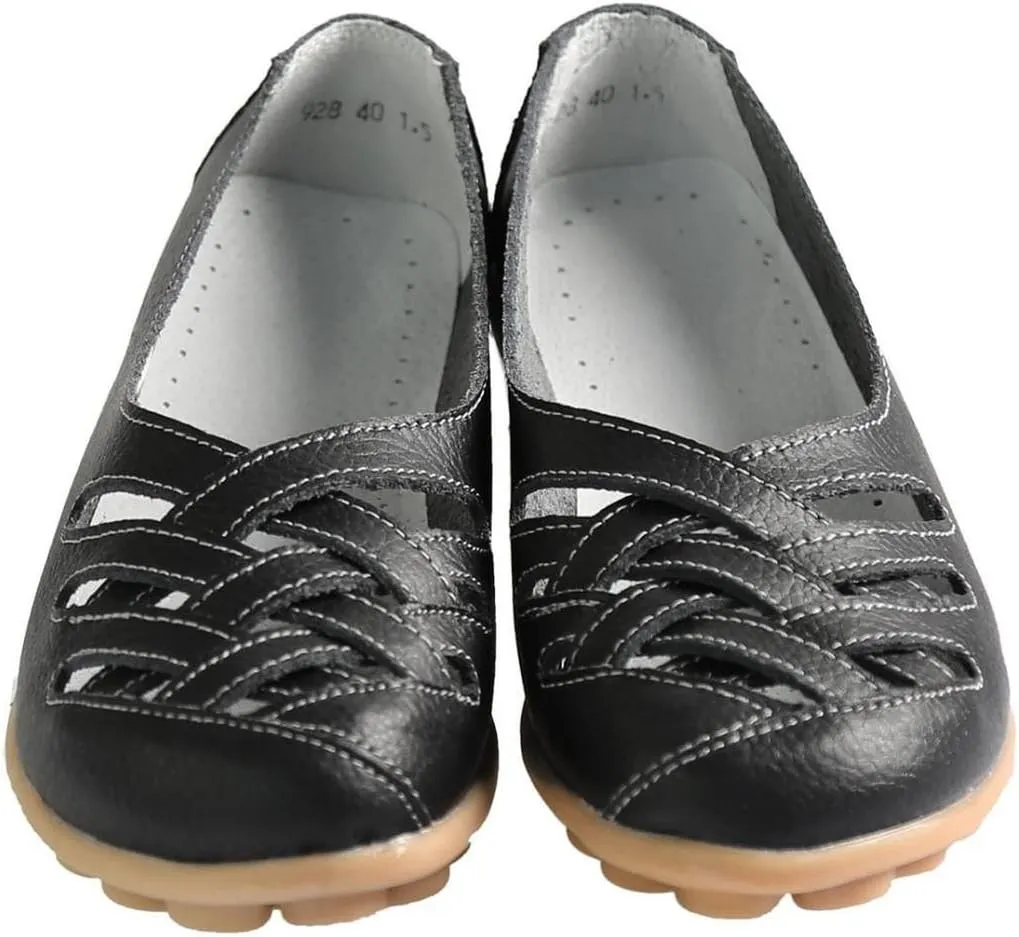 Women's Cowhide Leather Loafers Flats Sandals Slip-On