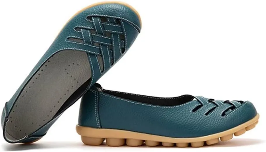 Women's Cowhide Leather Loafers Flats Sandals Slip-On