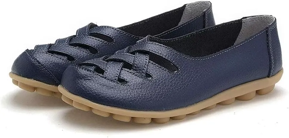 Women's Cowhide Leather Loafers Flats Sandals Slip-On