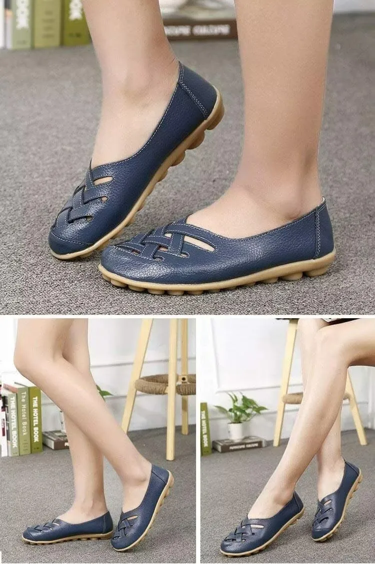 Women's Cowhide Leather Loafers Flats Sandals Slip-On