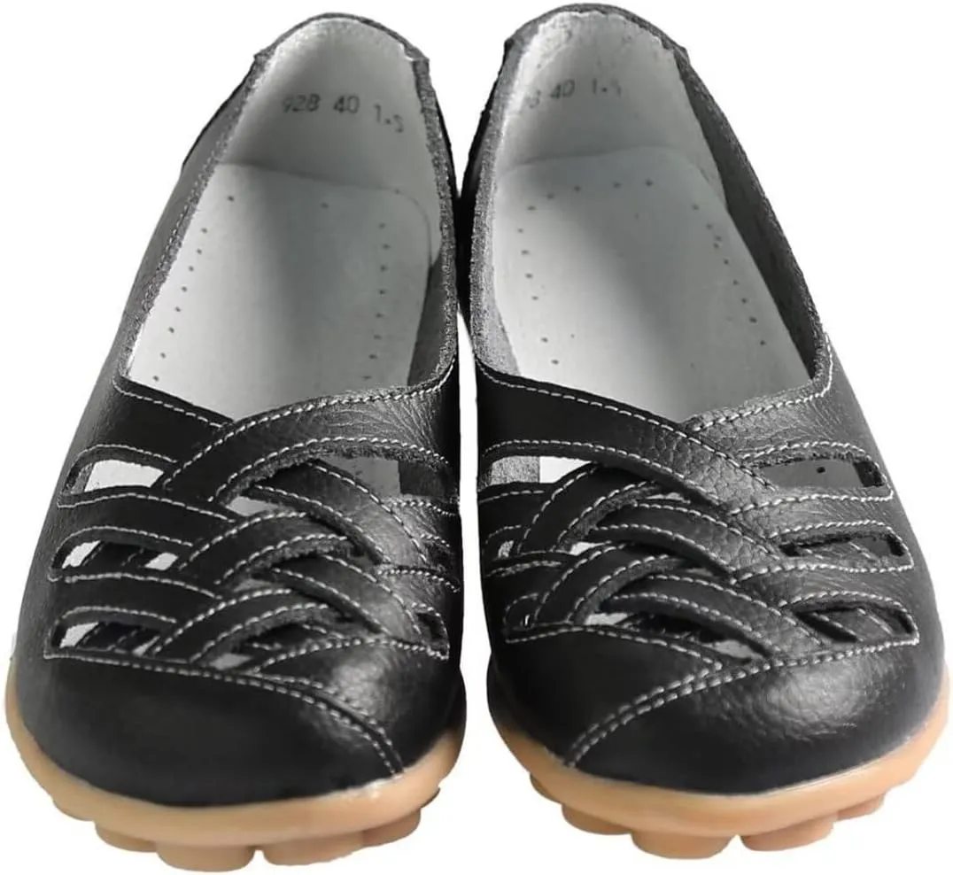 Women's Cowhide Leather Loafers Flats Sandals Slip-On