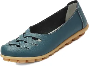 Women's Cowhide Leather Loafers Flats Sandals Slip-On