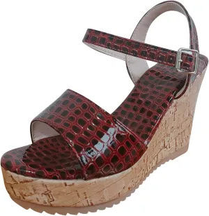Women's Crocodile pattern Sandal Hook and Loop Wedge Sandals Thick Strappy Platform Shoe Anti-Slip Elegant High Heel