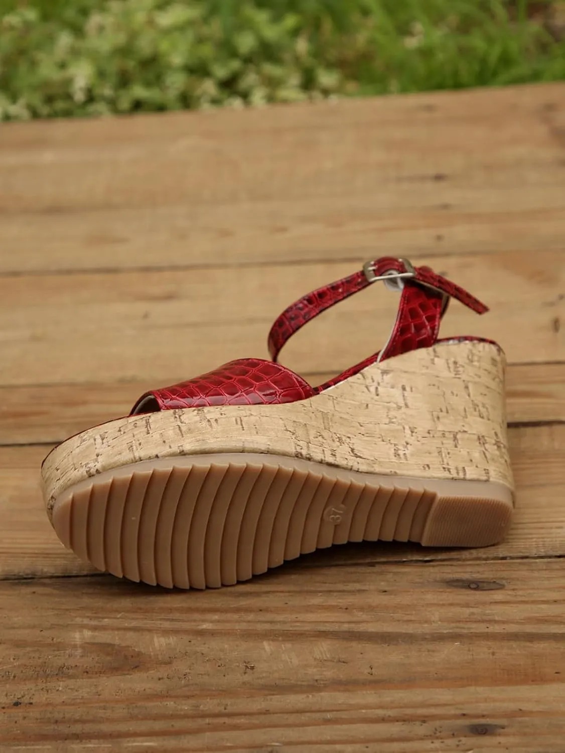 Women's Crocodile pattern Sandal Hook and Loop Wedge Sandals Thick Strappy Platform Shoe Anti-Slip Elegant High Heel