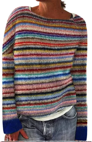 Women's Fair Isle Knitted Sweater Vintage Long Sleeve Boat Neck Retro Lightweight Pullover Top for 2024 Fall Winter