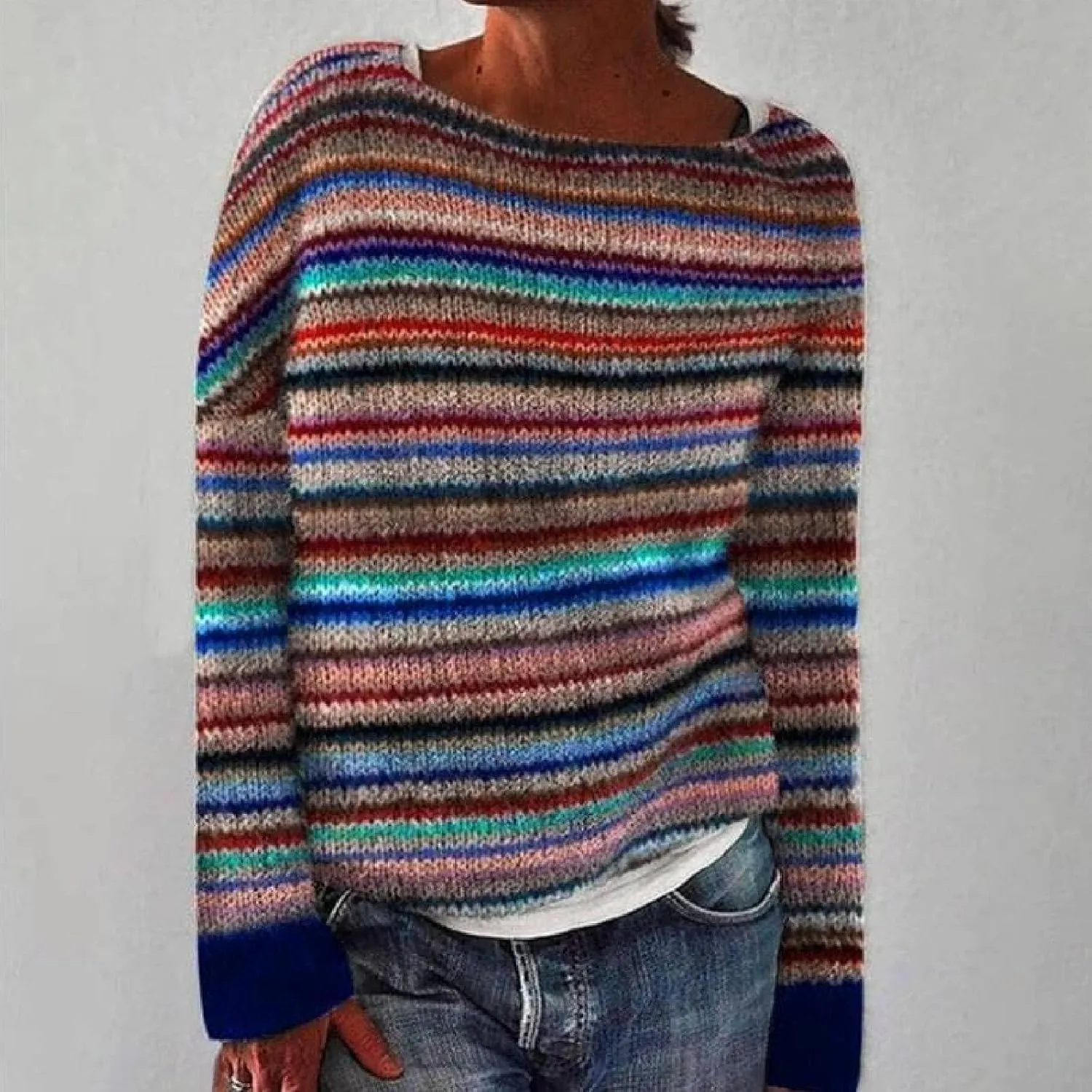 Women's Fair Isle Knitted Sweater Vintage Long Sleeve Boat Neck Retro Lightweight Pullover Top for 2024 Fall Winter