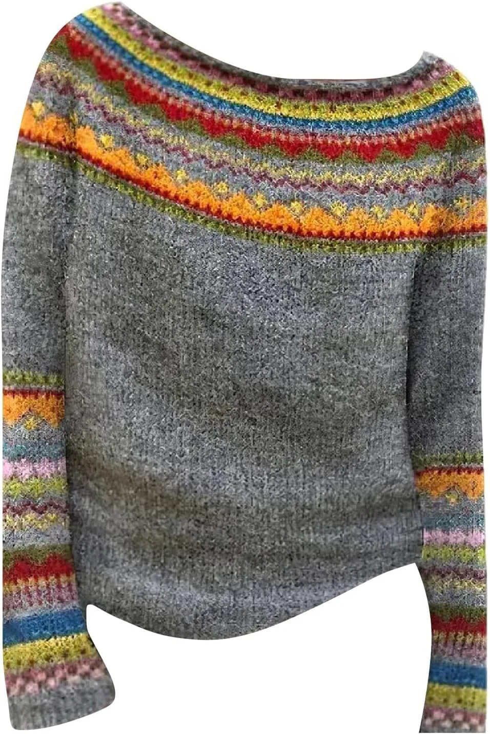 Women's Fair Isle Knitted Sweater Vintage Long Sleeve Boat Neck Retro Lightweight Pullover Top for 2024 Fall Winter