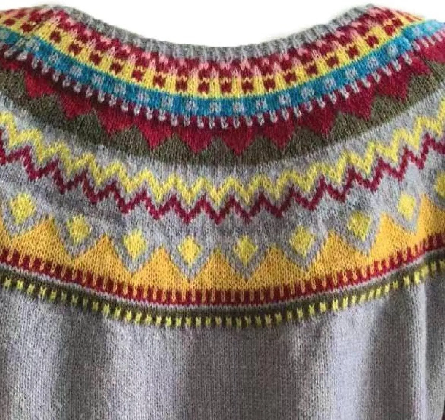 Women's Fair Isle Knitted Sweater Vintage Long Sleeve Boat Neck Retro Lightweight Pullover Top for 2024 Fall Winter