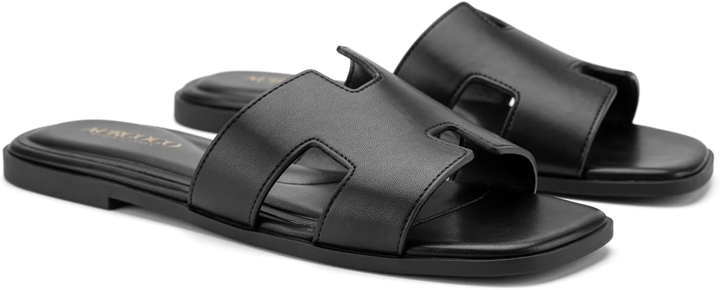 Women's Flat Sandals Dressy Classic H-Band Flats Sandals Summer Beach Vacations Slide Sandals