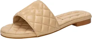 Womens Flat Sandals Summer Slip-On Leather Slide Sandals Raffia Women Slides Open Toe Beach Shoes