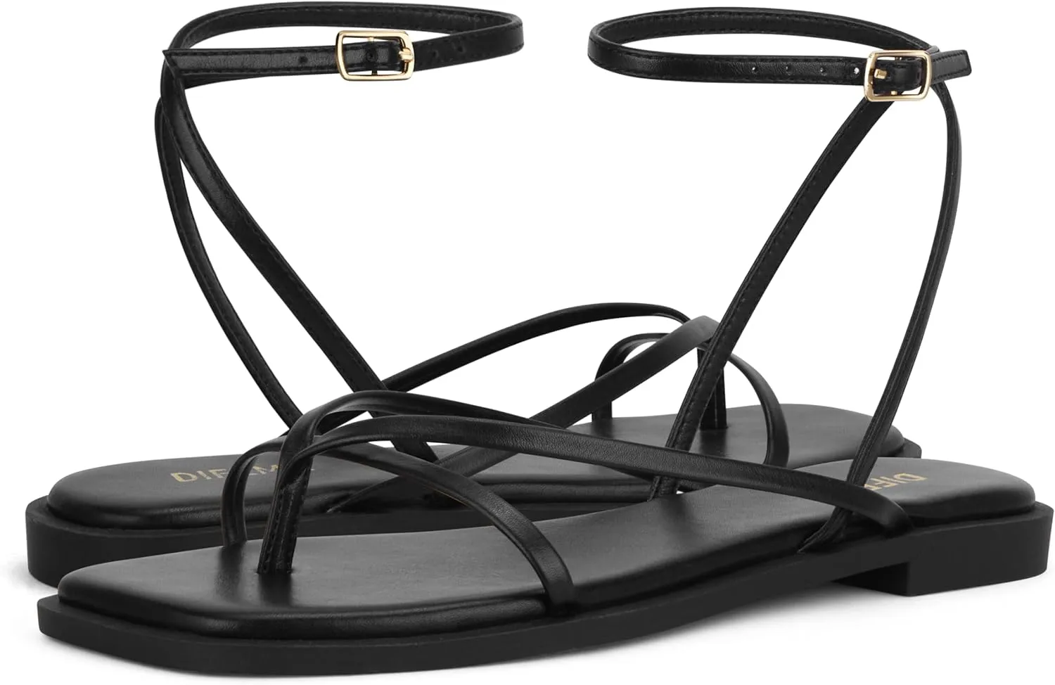 Womens Flats Sandals Square Toe Strappy Ankle Strap Flats