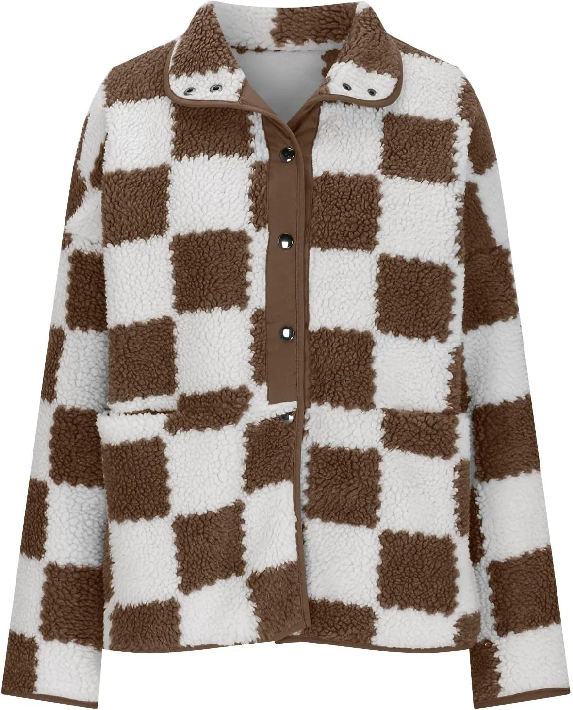 Womens Fleece Jackets Fashion 2024 Plaid Button Down Sherpa Teddy Coat Causal Fall Winter Fuzzy Coats Outwear