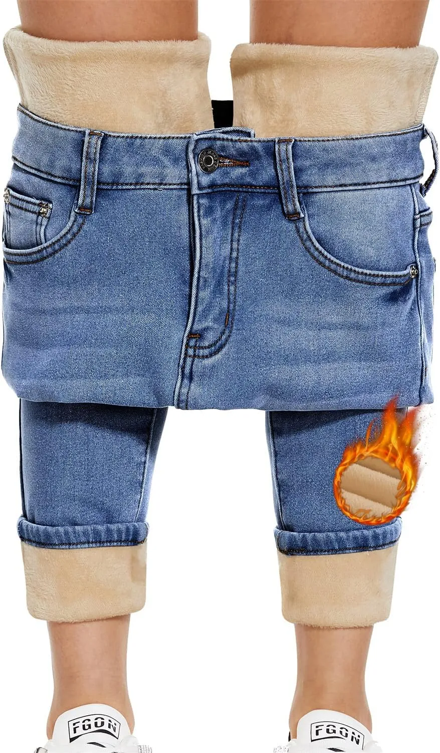 Women's Fleece Lined Jeans Thicken High Waisted Skinny Stretch Jeans for Women Winter Warm Flannel Lined Butt Lift Jeans