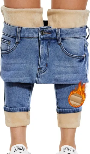 Women's Fleece Lined Jeans Thicken High Waisted Skinny Stretch Jeans for Women Winter Warm Flannel Lined Butt Lift Jeans