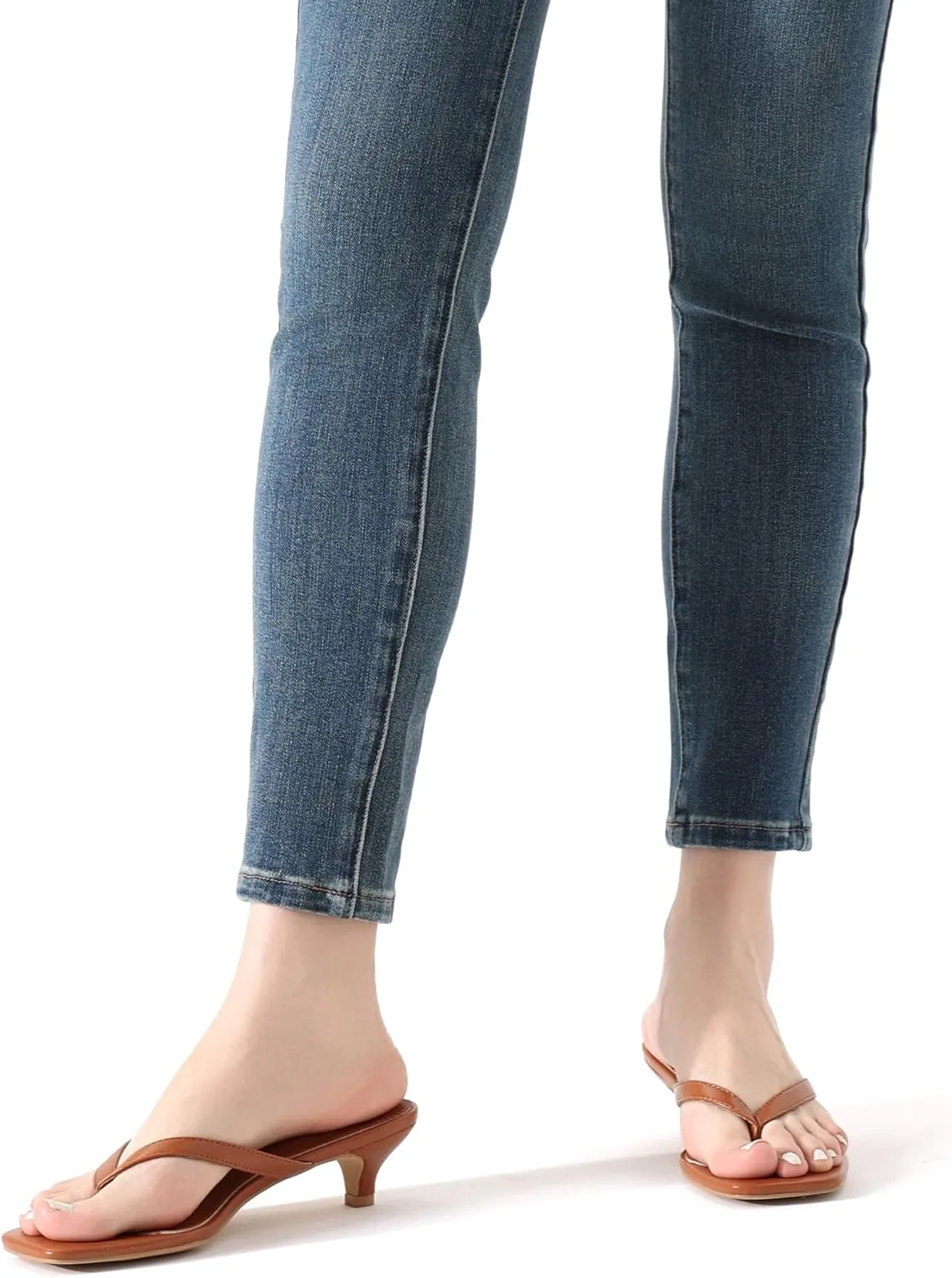 Women’s Flip-Flops Kitten Heels Thong Sandals For Women Square Toe Slip On Fashion Summer Dress Sandals