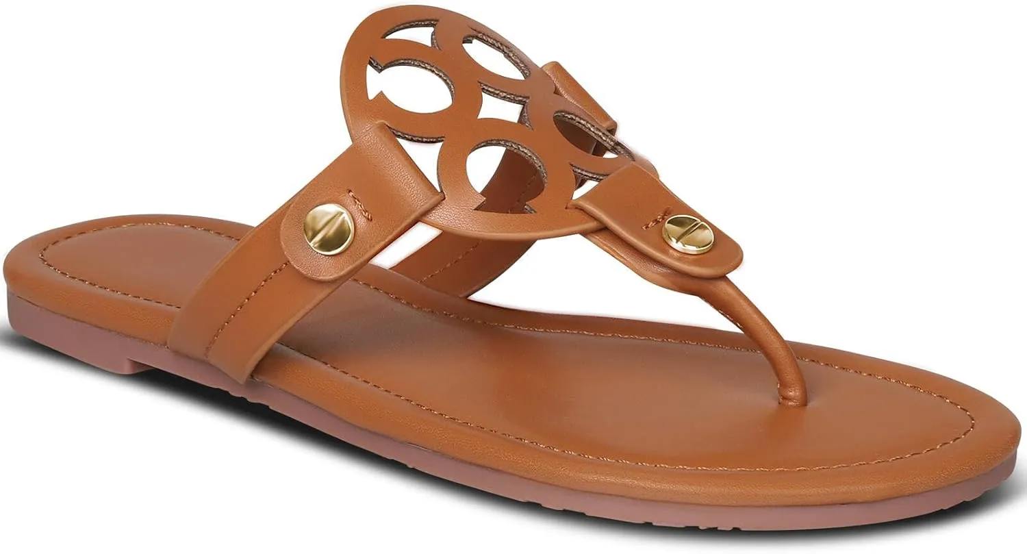 Womens Flip Flops Summmer Sandals for Women 2025 Dressy Beach Sandals Flats Cute Leather Waterproof Slip on
