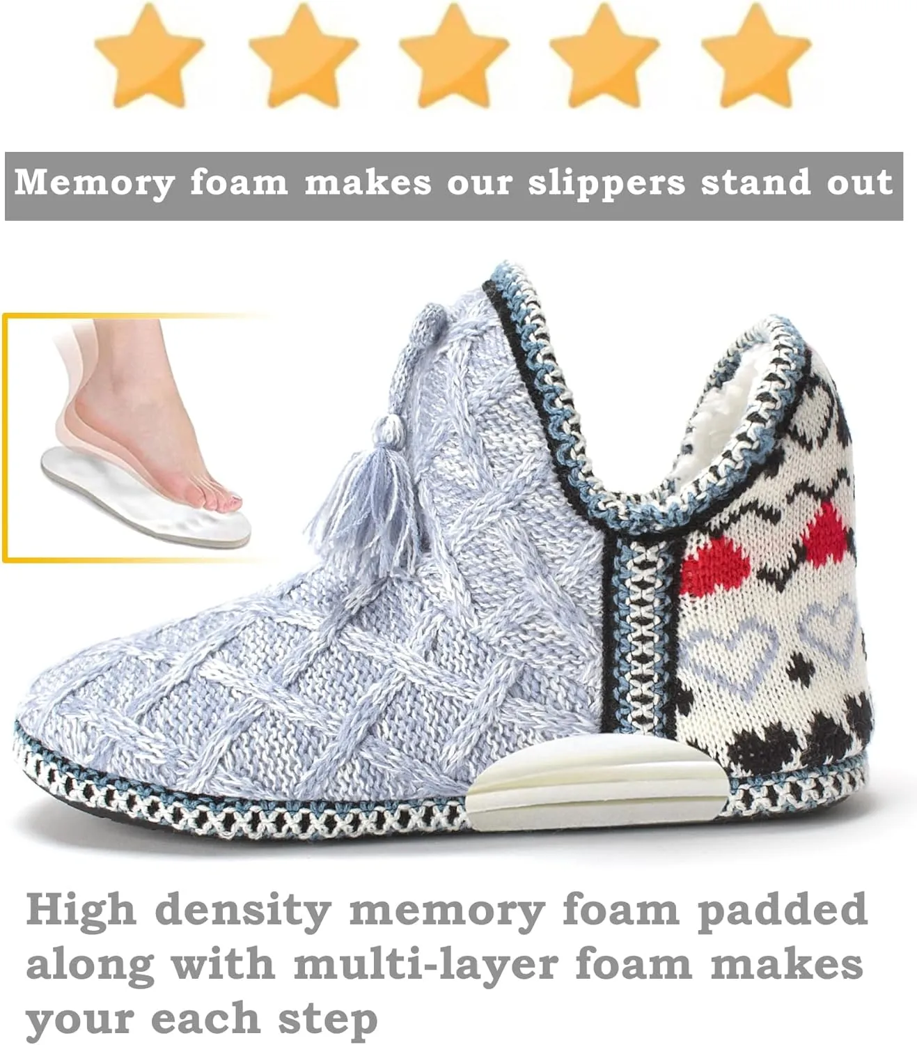 Women's Fuzzy Bootie Slippers, Plush Fleece & Memory Foam House Boots, Cozy Non-Slip Indoor/Outdoor Shoes
