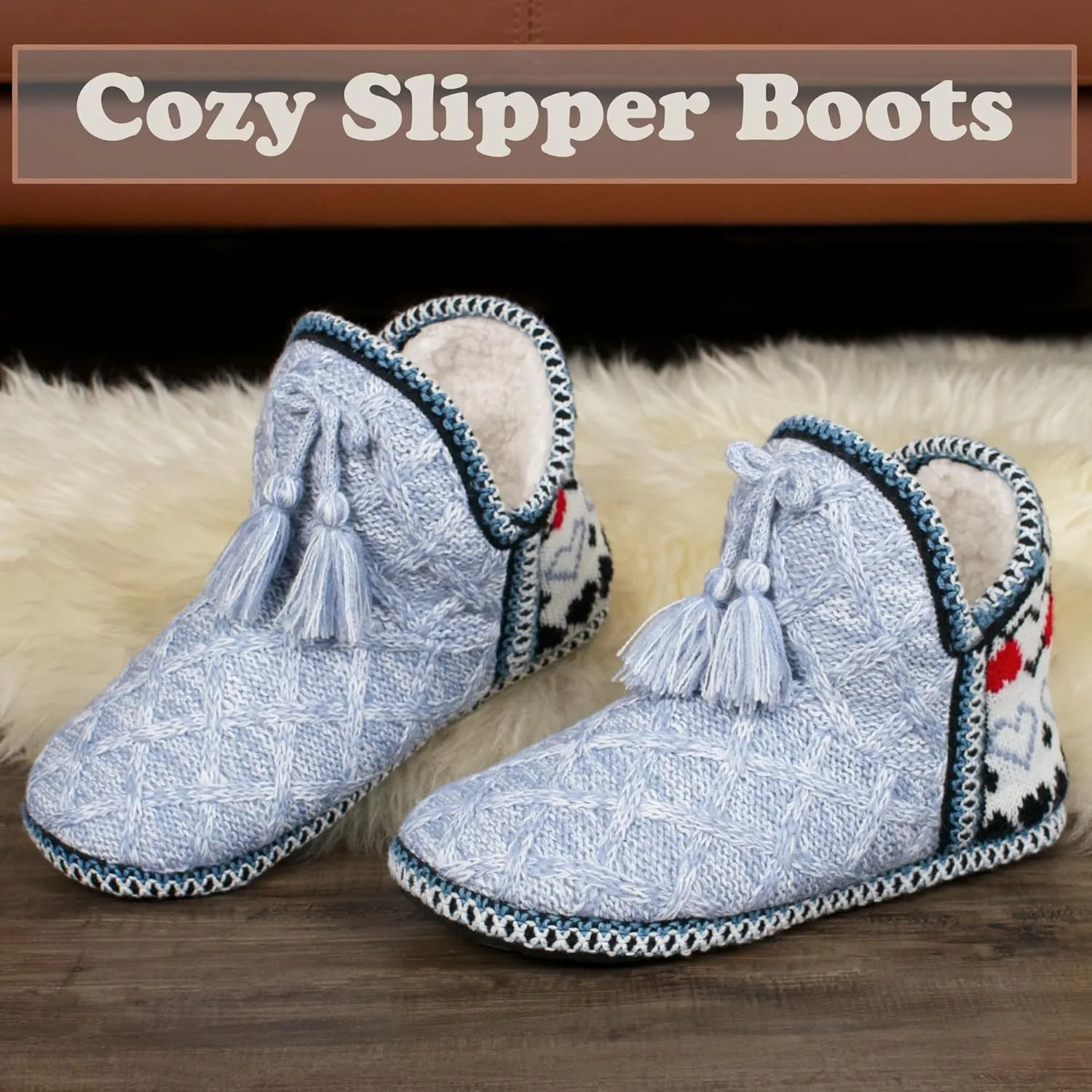 Women's Fuzzy Bootie Slippers, Plush Fleece & Memory Foam House Boots, Cozy Non-Slip Indoor/Outdoor Shoes