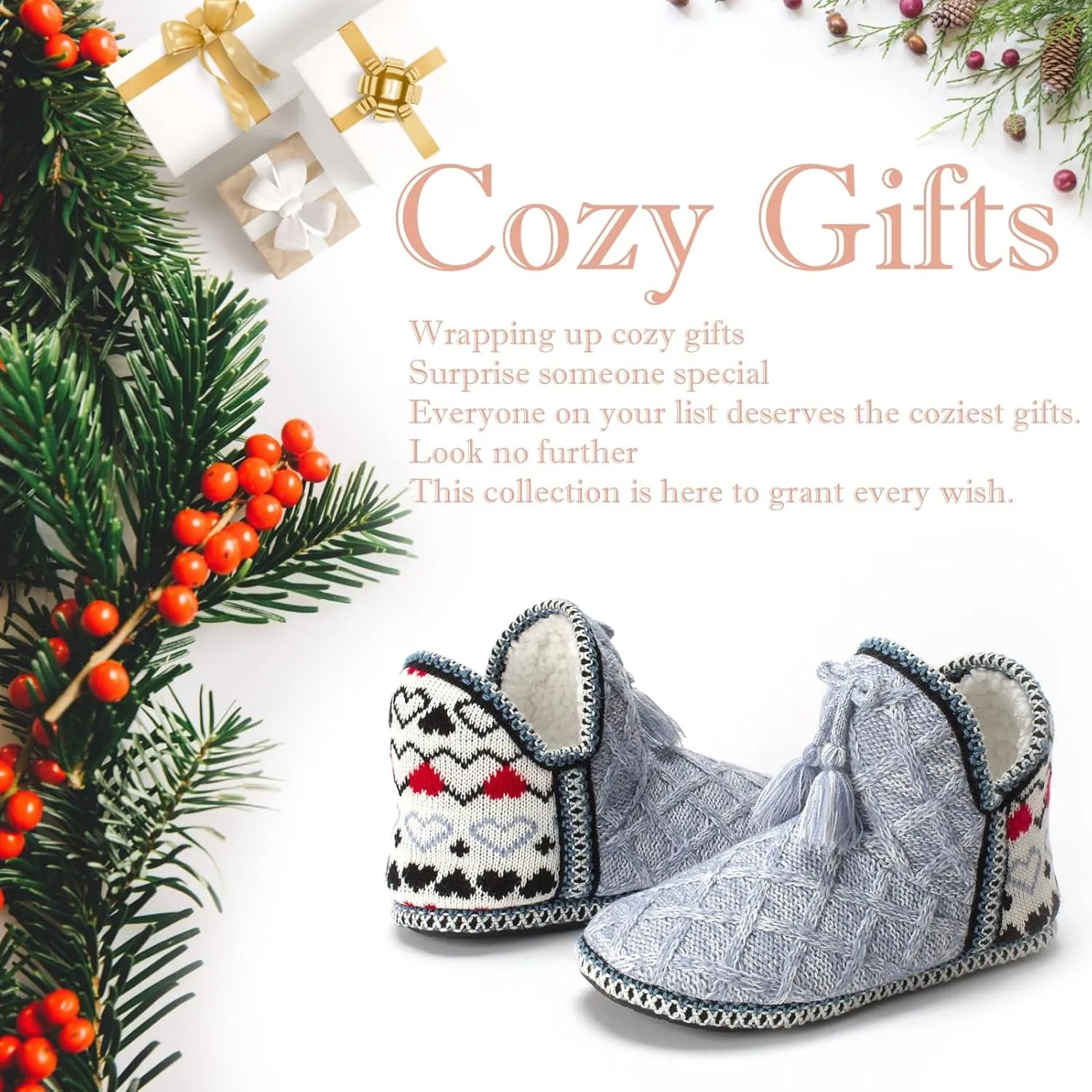 Women's Fuzzy Bootie Slippers, Plush Fleece & Memory Foam House Boots, Cozy Non-Slip Indoor/Outdoor Shoes
