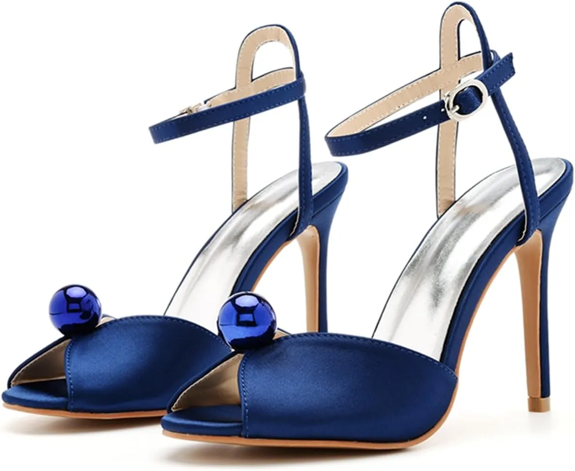 Women's High Heel Sandals Satin Ankle Strap Evening Wedding Bridal Stiletto Heels Peep Toe Sandals