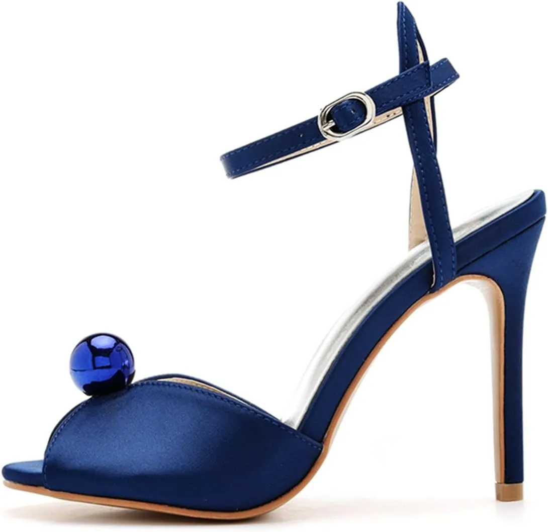 Women's High Heel Sandals Satin Ankle Strap Evening Wedding Bridal Stiletto Heels Peep Toe Sandals