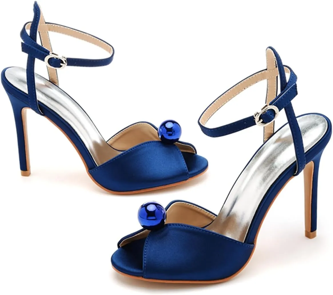 Women's High Heel Sandals Satin Ankle Strap Evening Wedding Bridal Stiletto Heels Peep Toe Sandals
