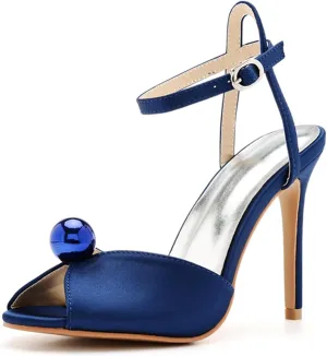 Women's High Heel Sandals Satin Ankle Strap Evening Wedding Bridal Stiletto Heels Peep Toe Sandals